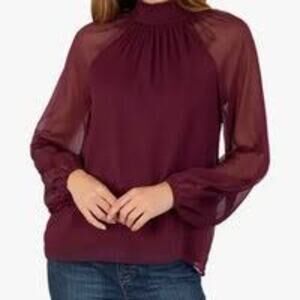 Joie Long Sleeve Smocked Top Blouse Deep Wine Feminine Size M